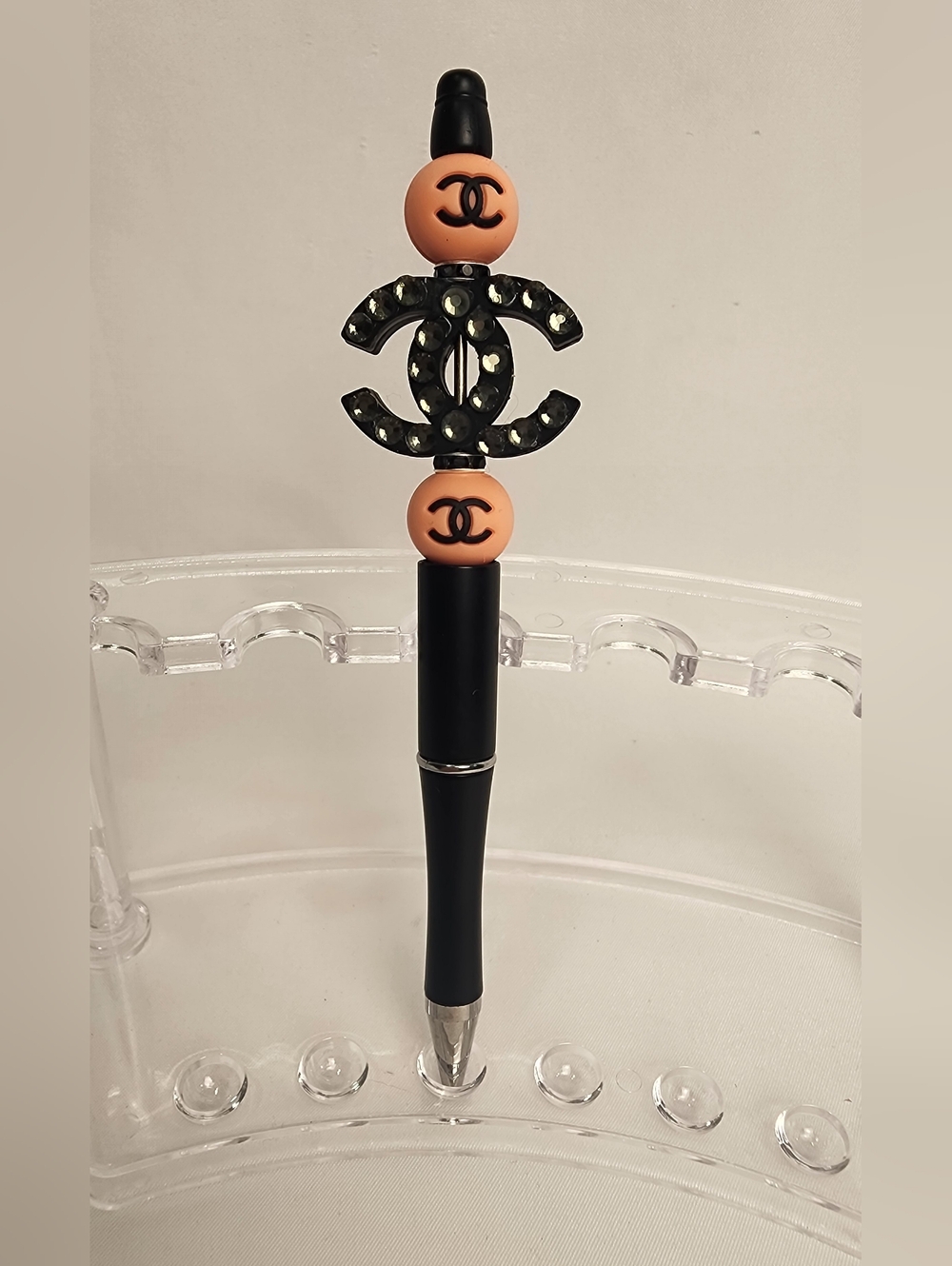 CC Fashion Chanel Logo Beaded Black Decorative Pen